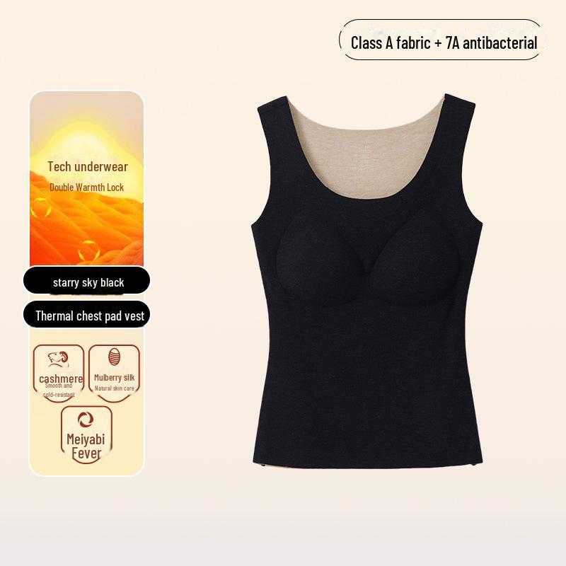 

Теплый женский жилет из шелка, кашемира и шерсти - 7A антибактериальный, без бюстгальтера с бархатом и подкладкой для груди L