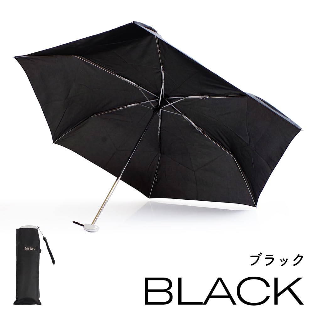 Water Front Ultra-Thin Folding Umbrella PokeFlat 50 - Compact Lightweight Portable Windproof Travel Umbrella, Black, Japan