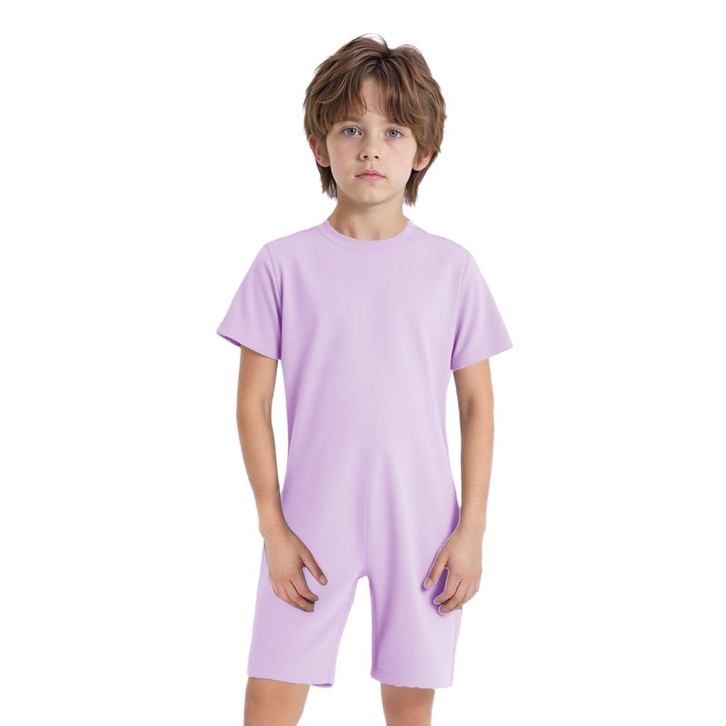 Haine Copii Nevoi Speciale Salopetă Mânecă Scurtă Gât Rotund Fermoar Invizibil la Spate Culoare Solidă Îmbrăcăminte Adaptivă Ținută Confortabilă