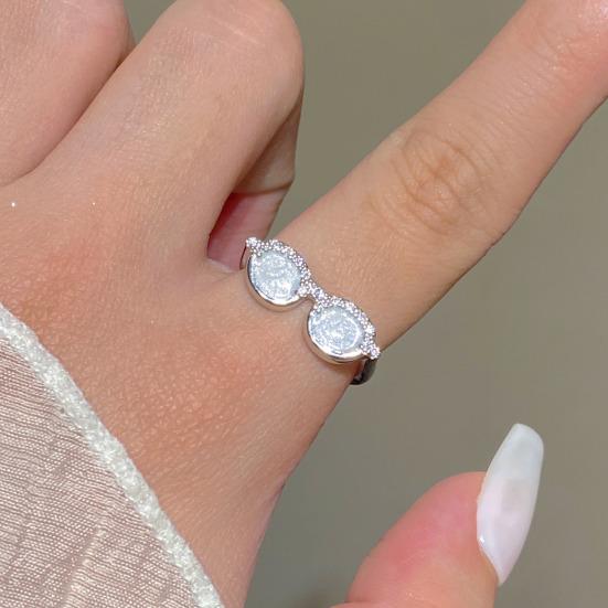 Couple Finger Ring Mini Glasses Adjustable Ring Sparkling Rhinestone Encrusted Fingertip Ring Finger Accessory