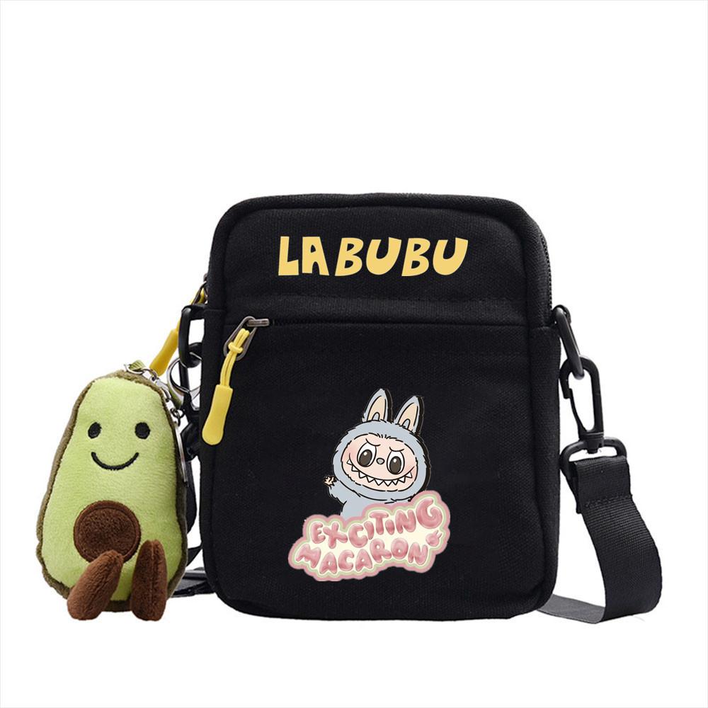 LABUBU canvas bag LABUBU peripheral small square bag doll nylon canvas lightweight simple versatile crossbody bag