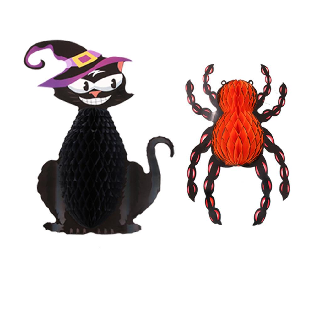 Halloween Honeycomb Festive Bat And Pumpkin Hanging Ornaments For Memorable Decor Party