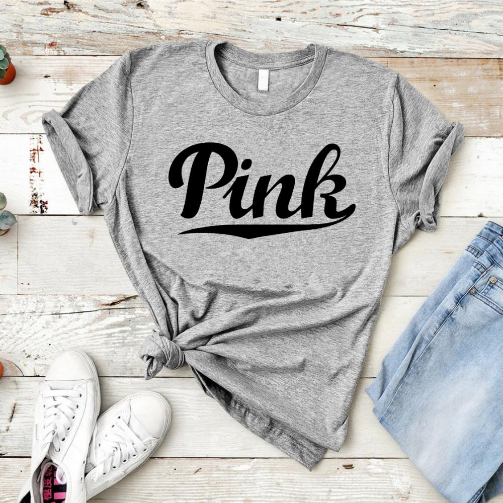 PINK Graphic Tees Pink Letter T-Shirts Women Short Sleeve Tshirt Summer Casual Tops