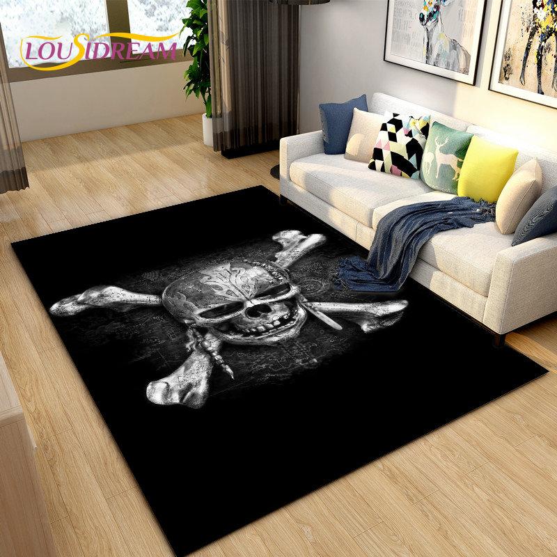 3D Horror Death Skull Pirate  Area Rug,Carpet Rug for Living Room Bedroom Sofa Doormat Decoration, Kids Play Non-slip Floor Mat