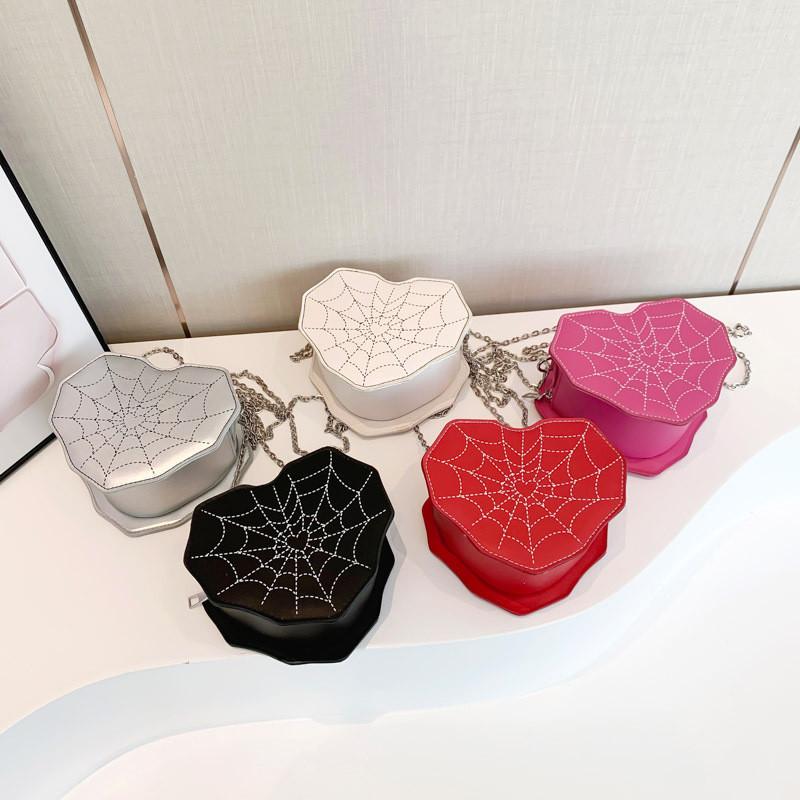 Chic City Style Heart-shaped Spider Web Shoulder Bag With Car Line Decoration Soft Pu Material