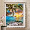 Diamant-Gemälde, Sonnenuntergang am Meer, voll quadratisch, Kreuzstich, 5D-Diamant-Stickerei, Strand, Kokosnussbaum-Landschaft, Bilder von Strasssteinen, Mosaik, Heimdekoration