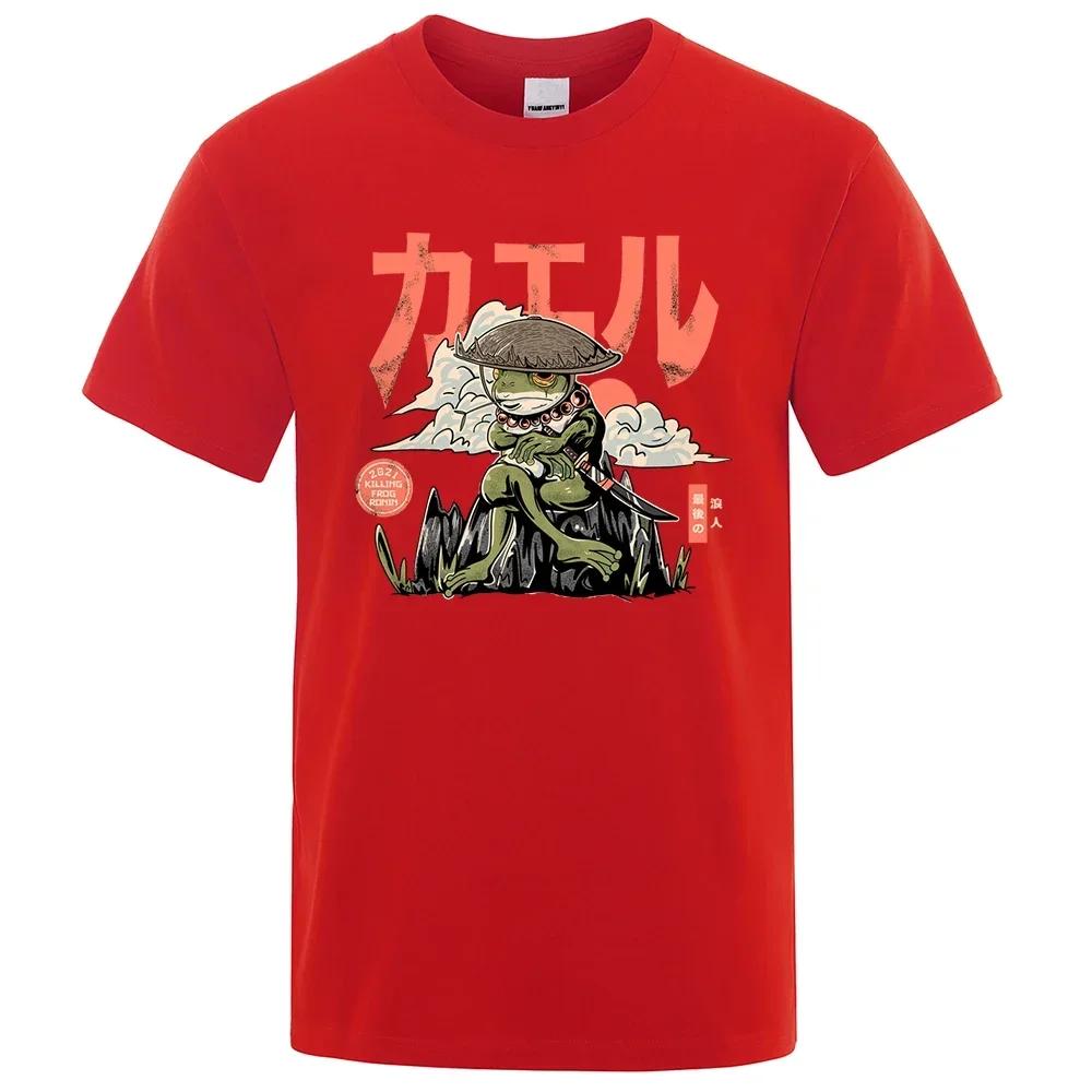 Men's Anime The Last Frog Print T-Shirts Fashionable Casual Breathable Crew Neck Shirts Oversized Cotton Short Sleeve Top
