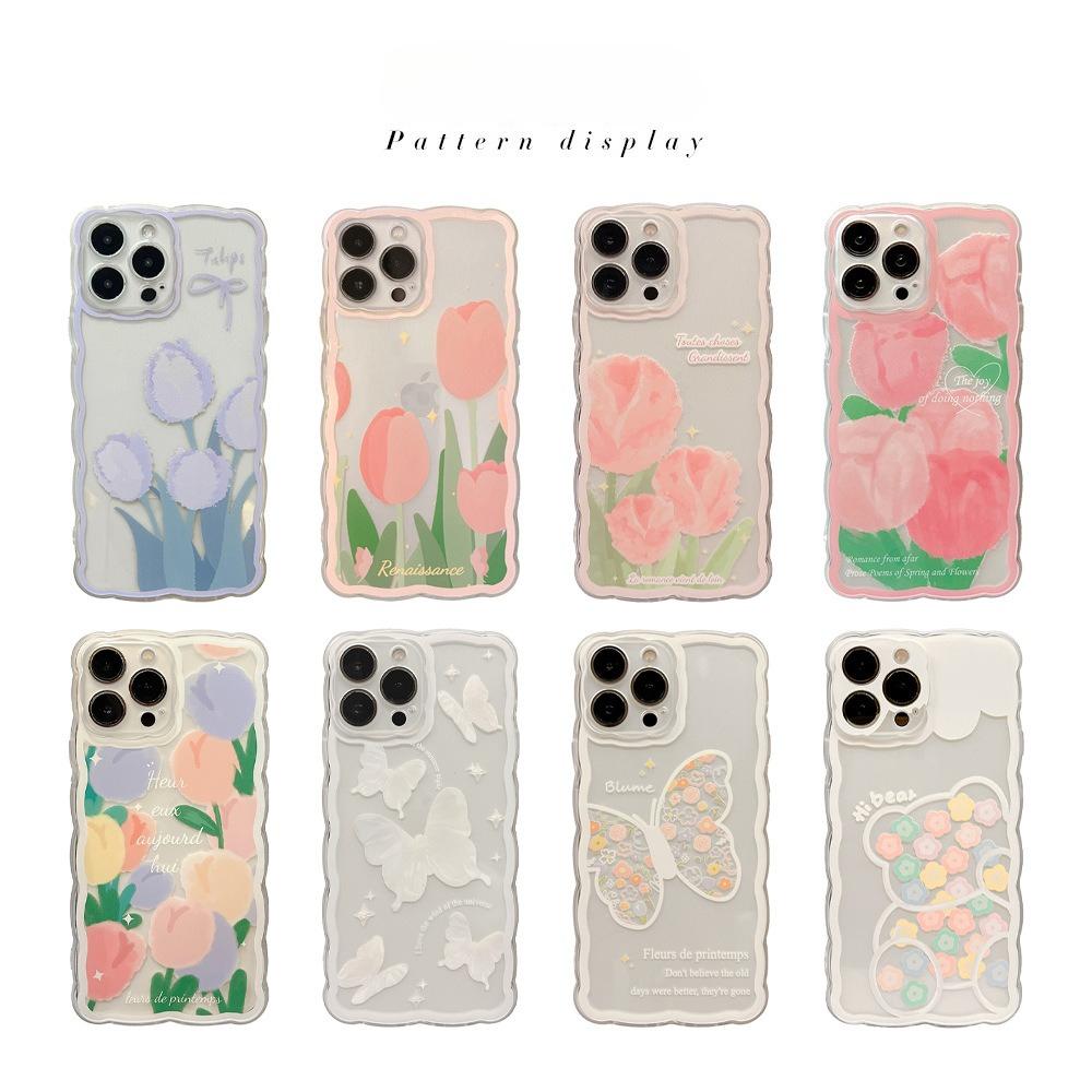 Flowers Are Suitable for Iphone14pro Max Apple Mobile Phone Case 16 Wavy Edge Fashion High-quality Mobile Phone Case