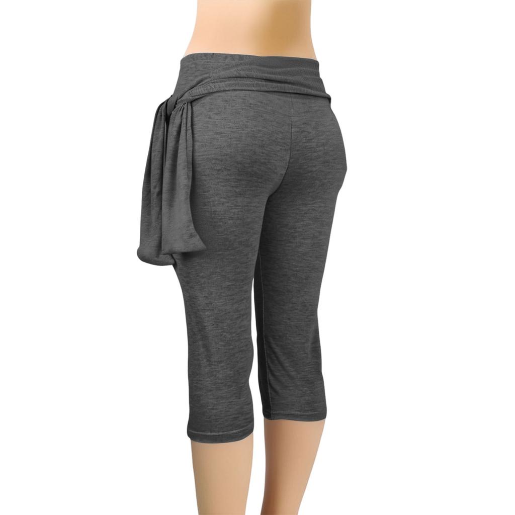 Damen Niedrige Schlanke Leggings mit Stretch-Gürtel und Zwei Cropped Leggings Lässige Hüfthebende Yoga-Hosen