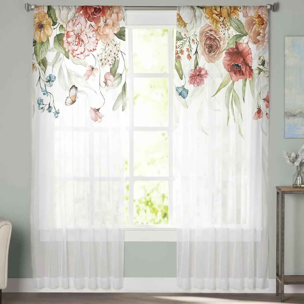 Spring Flower Rose Modern Tulle Curtains For Living Room Bedroom Home Kitchen Window Sheer Curtains
