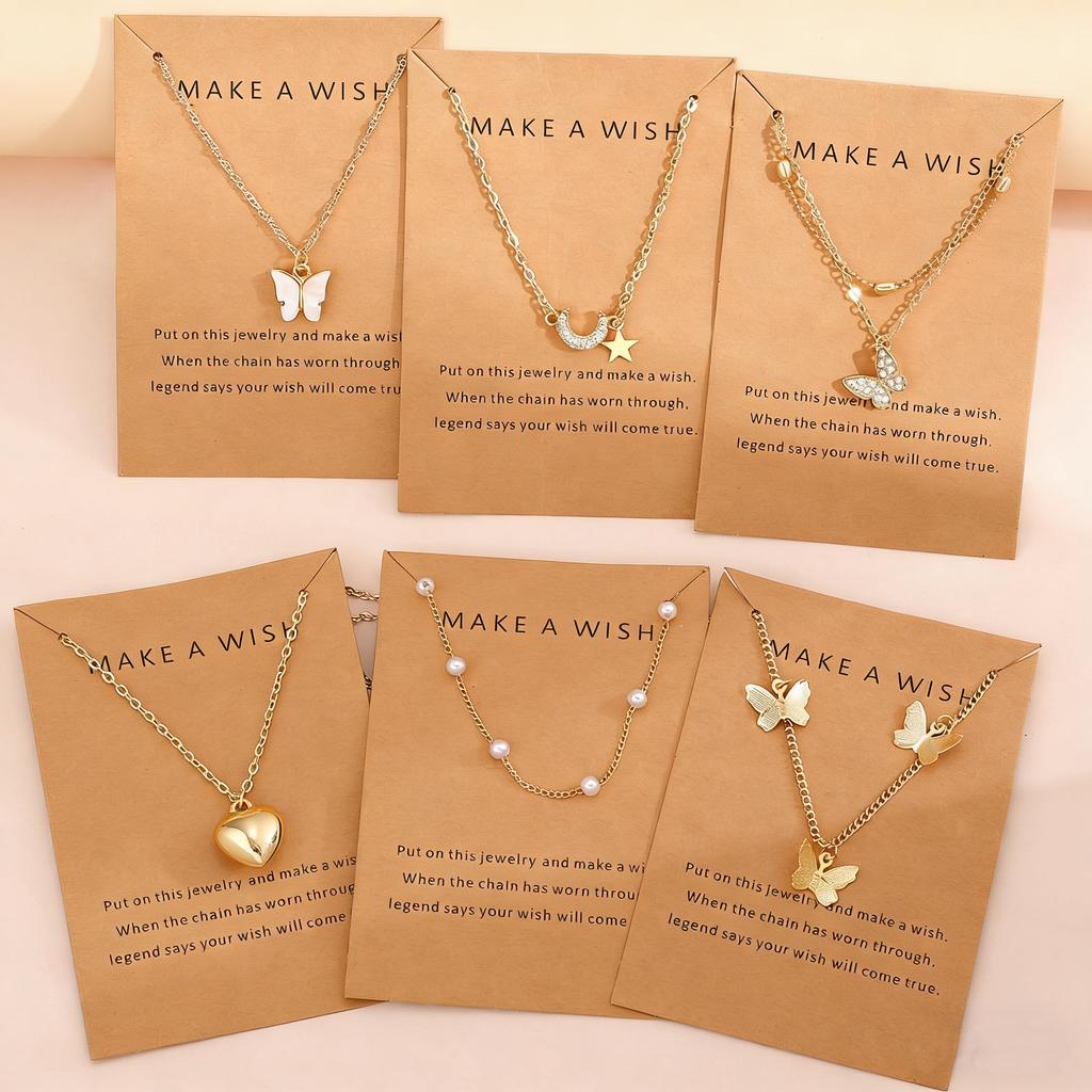 Fashion Elegant Multi-layered Necklace Set for Women Vintage Zircon Pearl Heart Butterfly Star Moon Pendant Necklace Jewelry New