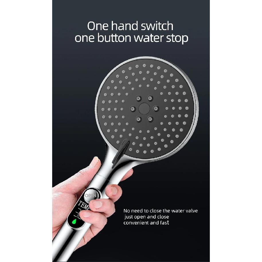 1pc Digital Temperature Display Handheld LED Shower Head Water Powered Without Battery Bathroom Accessories Pressurized 3 Speed