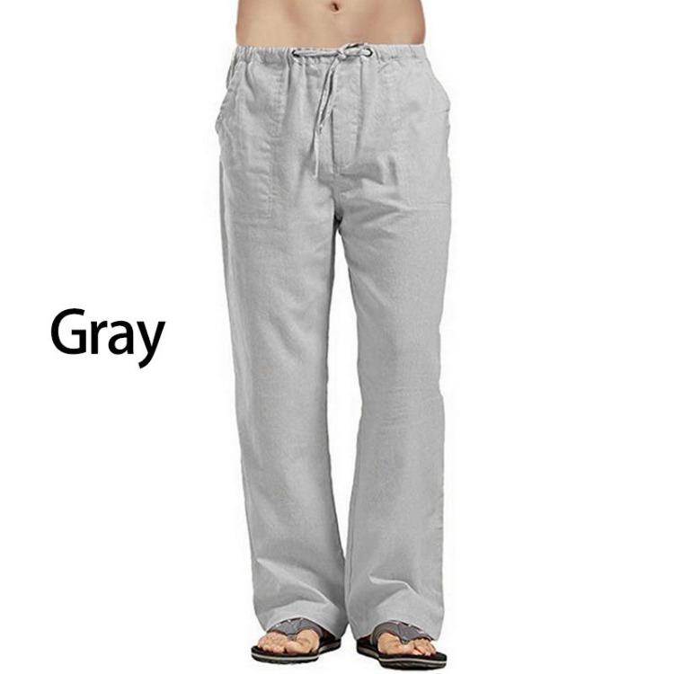 

Linen Straight Pants for Men Autumn Streetwear Elastic Waist Loose Fit Plus Size Party Trousers M серый