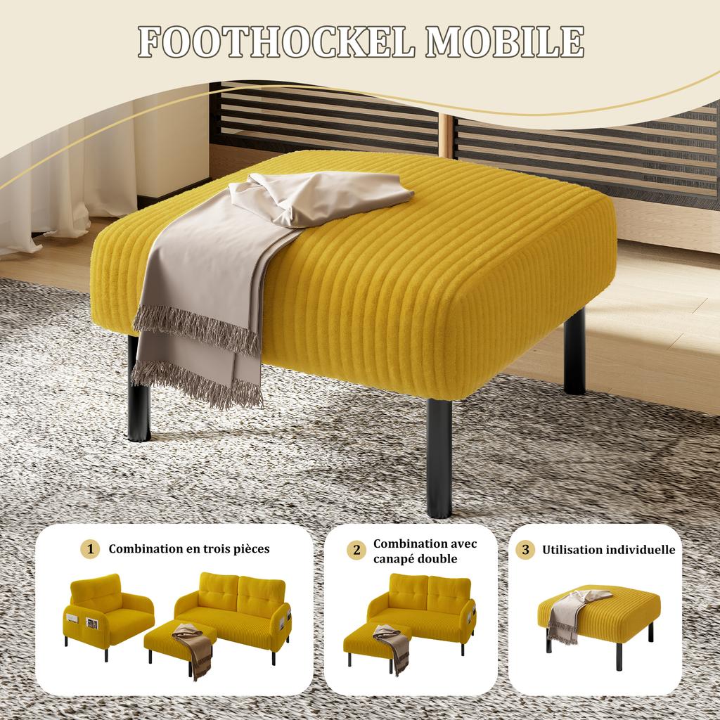 Corduroy Two-Seater with Comfort Upholstery High Backrest & Side Pockets Metal Legs Inviting Softness Optimal Support Perfect for Home Office Lounges