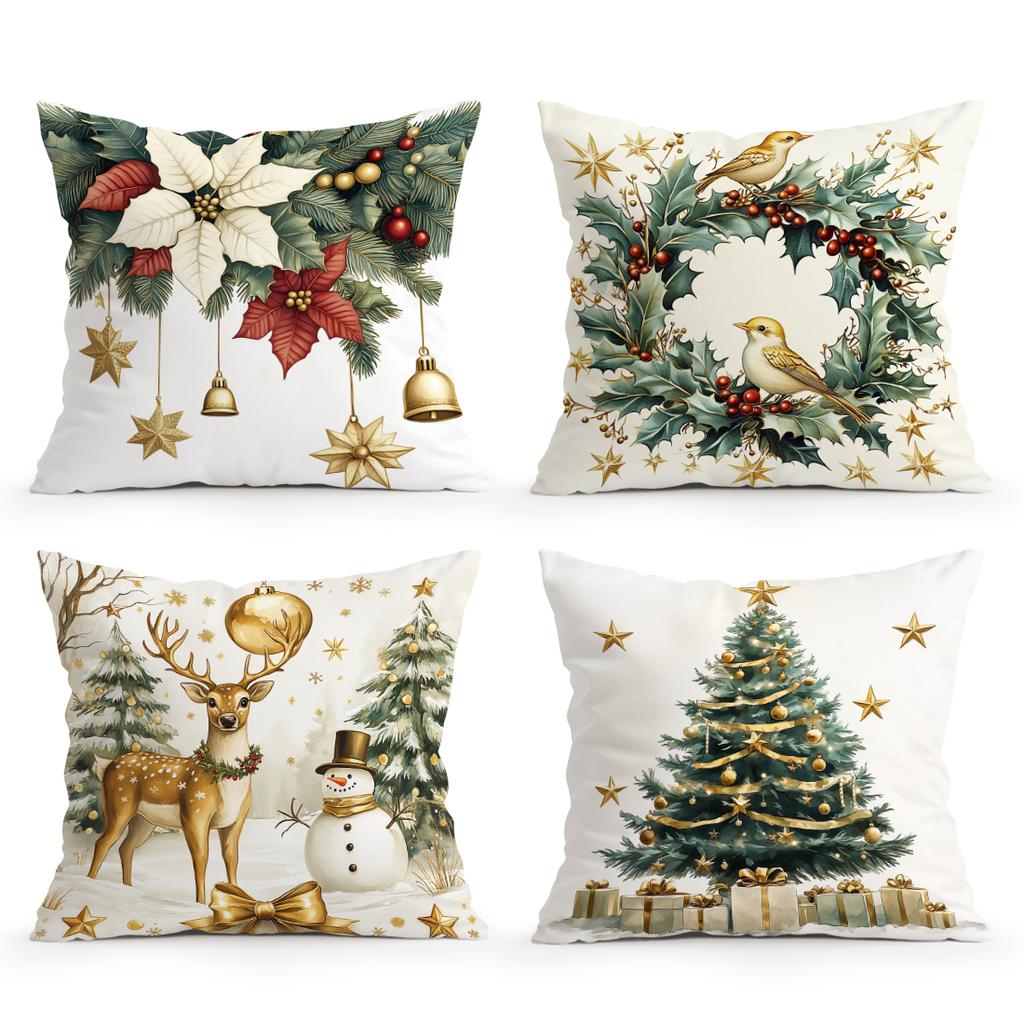 Golden Christmas Decoration Pillowcase Printed Polyester 45x45cm Throw Pillowcover Decorative Sofa Cushion Pillowslip Home Decor