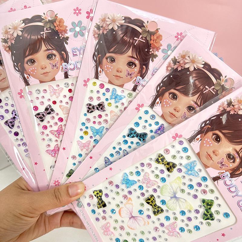Lively Butterfly Rhinestone Face Stickers - Children's Dance Makeup Decorations