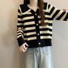 Vintage Striped Lapel Jacket Women's Autumn Large Size Loose and Skinny Knitted Cardigan Women's Sweater