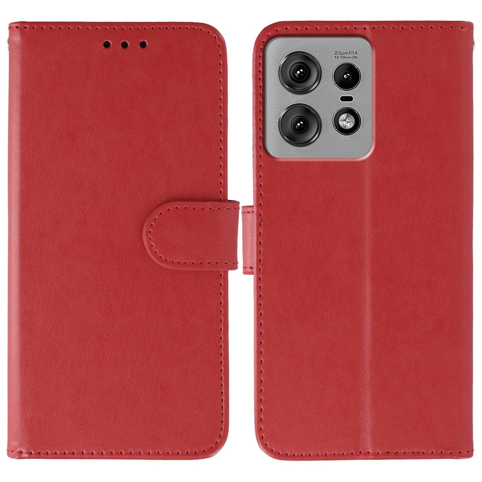 

For Motorola Edge 50 Pro 5G Case PU Leather Flip Wallet Phone Cover with Strap Red