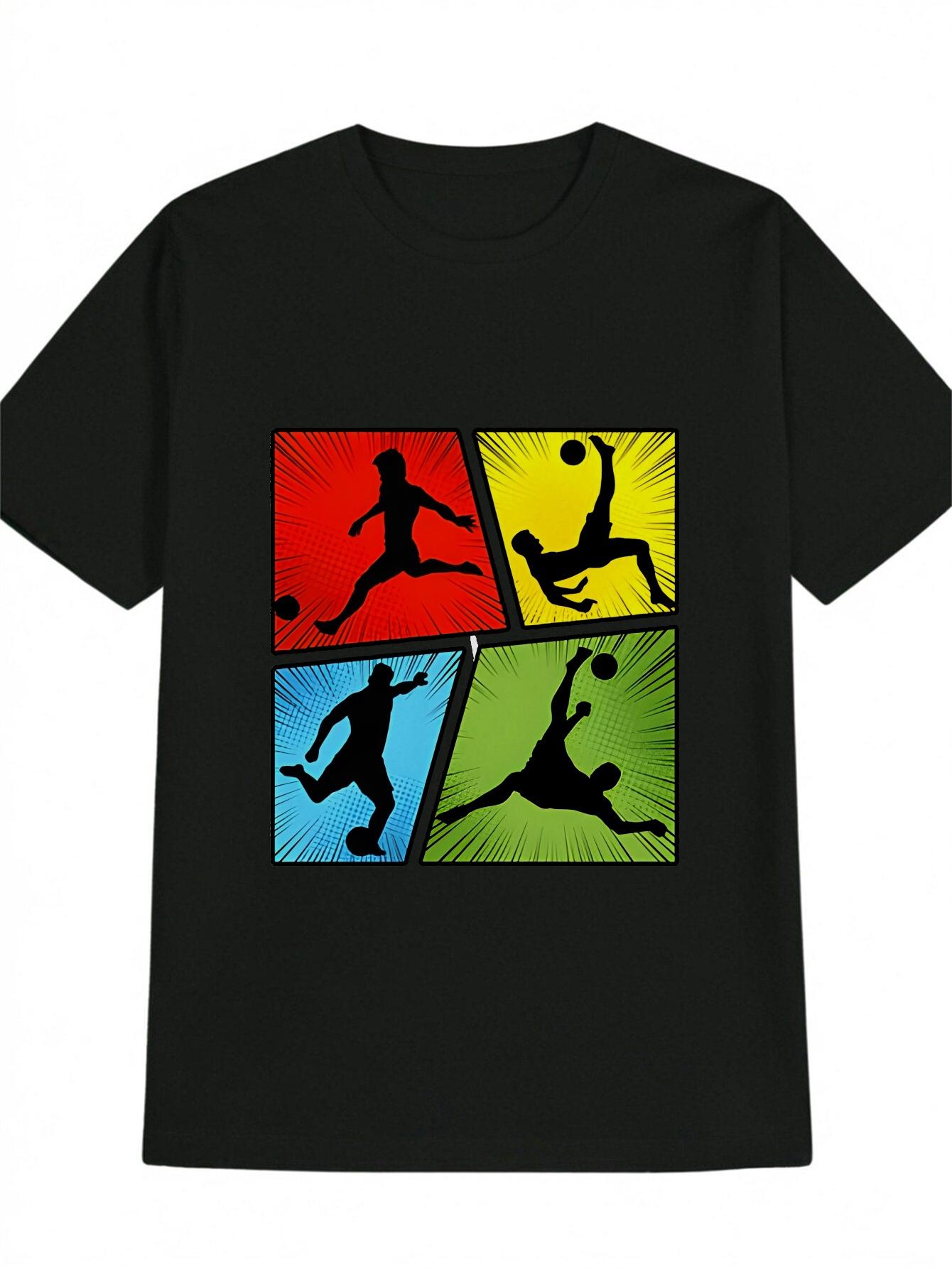 Casual Soccer Player Silhouette T-shirt - Vibrant Football Player Graphic Tee with Dynamic Movement Design XXL