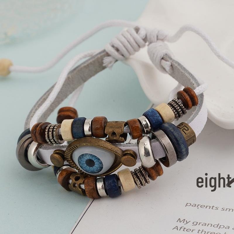 

Ретро-браслеты для пар ручной работы, многослойный дизайн из коровьей кожи с изображением глаз белый