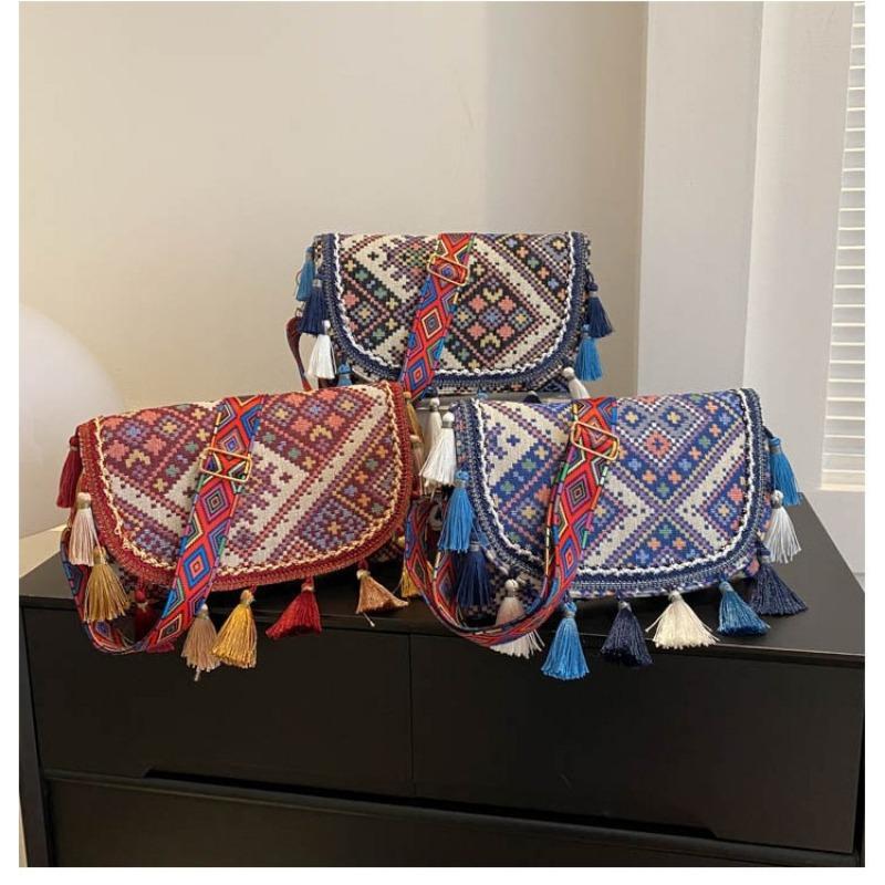 Ethno-Stil Ein-Schulter-Tasche Modische Kleine Quadratische Tasche Quaste Crossbody Kleine Tasche