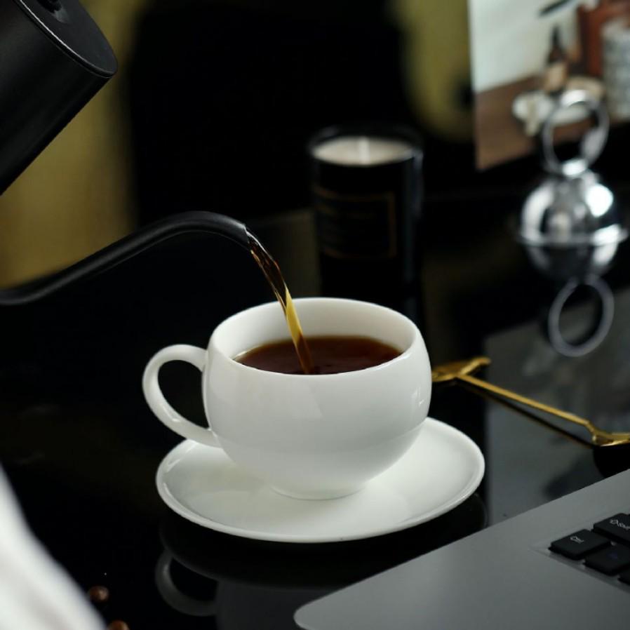 White Twilight Ceramic Coffee Cup & Saucer - Simple Porcelain Mug for Pour-Over, Water, or Tea
