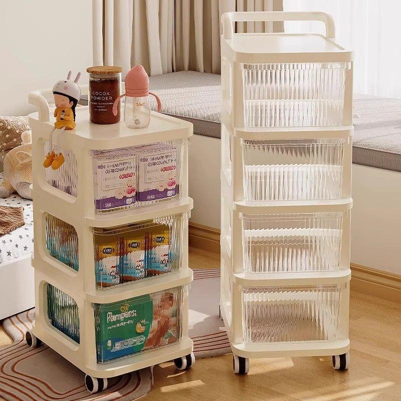 Multi-Layer Transparent Trolley Storage Shelf Trolley Organizer Drawer-Type Rolling Storage Mobile Cosmetics Snack Storage Rack