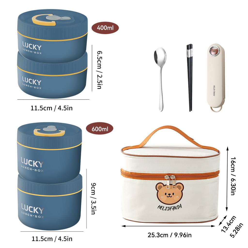 Cute Bear Insulated Lunch Box For Kid Student School Portable Leak-proof 304 Stainless Steel Keep Warm Food Jar Microwave Safe