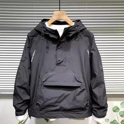 Men's Casual Spring Workwear: Loose-Fit Hoodie, Zipper, and Large Pocket Jacket