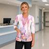 Women's Floral Print Scrub Top with V-Neck, Pockets, Side Slits and 3/4 Sleeves
