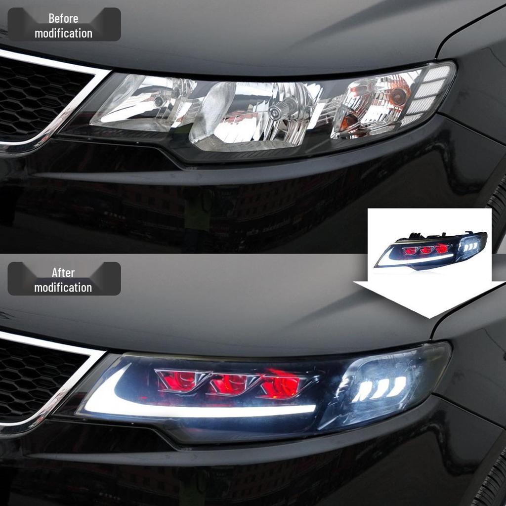 09-13 Kia Forte LED Projector Headlight Assembly with Daytime Running Lights & Flowing Turn Signals