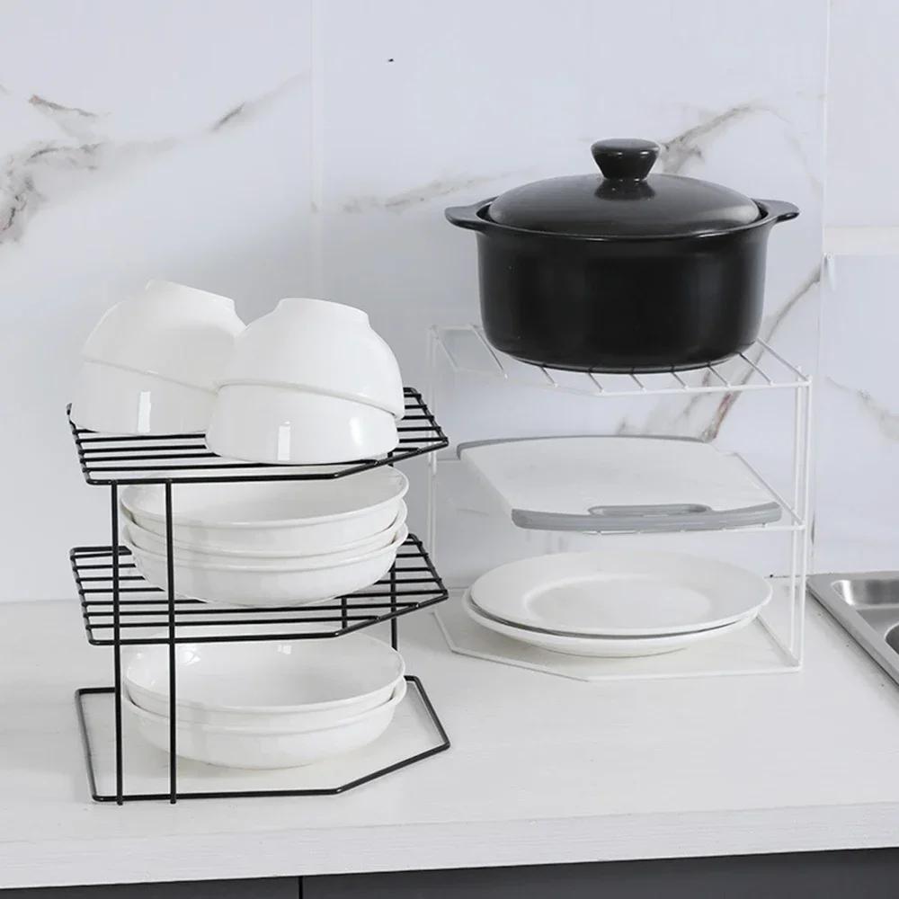 Kitchen Storage Corner Shelf Seasoning Pot Bowl Dish Glasses Countertop Organizer Rack 3 Tier Removable Cosmetic Makeup Holder
