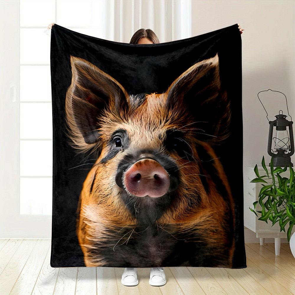 Fluffy Striped Piglet Bedroom Blanket for Livingroom Couch Lunch Break Soft Throw for Friend's Festival Gift