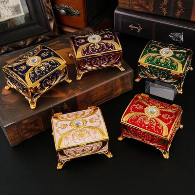 European Style Mini Jewelry Storage Box Necklace Organizer Inlaid Gem Alloy Bracelet Storage Jar Dresser Display Couple Gifts