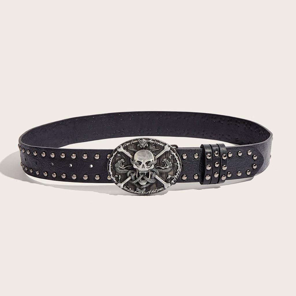 

Панк Череп Кожаный Ремень Мужской Дизайн с Заклепками и Пряжкой из Сплава для Хип-Хоп Стиля
