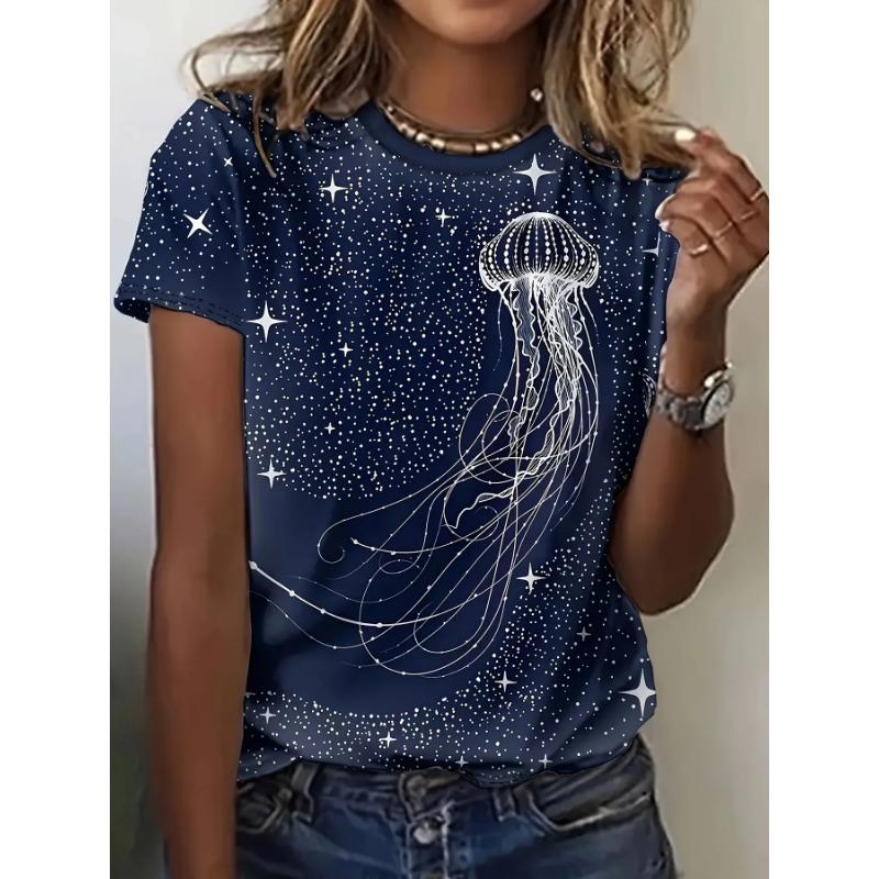 Summer Round Neck 3D Funny Cartoon Animal Print Top Fashionable Casual Short Sleeved Women's T-shirts