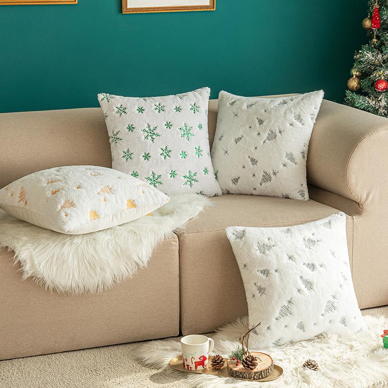 Christmas Tree Embroidery Pillowcase Plush Snowflake Embroidery Pillowcase Ins Style Christmas New Year Decorations