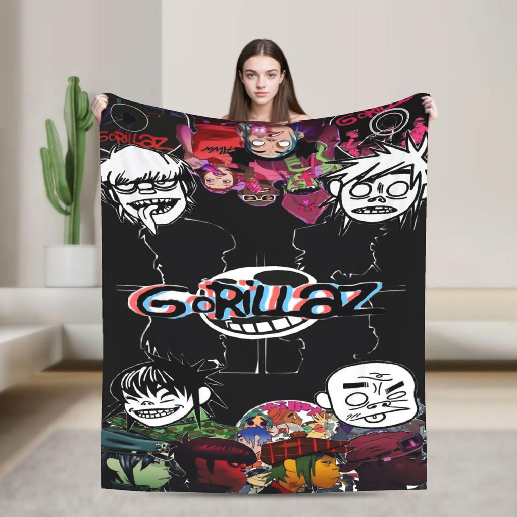 Music Band Gorillaz Punk Rock Warm Soft Blanket Travel Plush Throw Blanket Fluffy Bedroom Flannel Bedspread Sofa Bed Cover