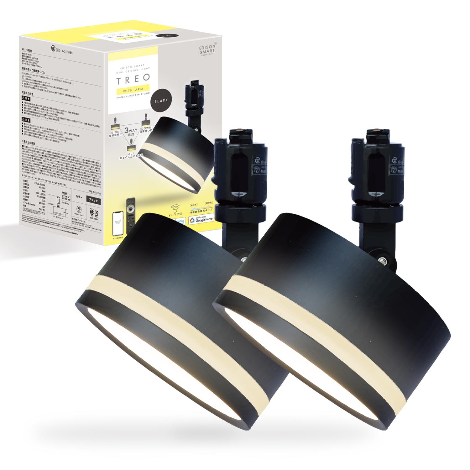 

Мини-потолочный светильник Edison Smart 3-Way TREO [Набор из 2 штук] для шинопроводов (с РукамиЧерный), Совместимый с Alexa, Компактный умный потолочный светильник, Совместимый с
