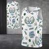 Men Plus Size V Neck Sleeveless Basketball Printed White Tank Top
