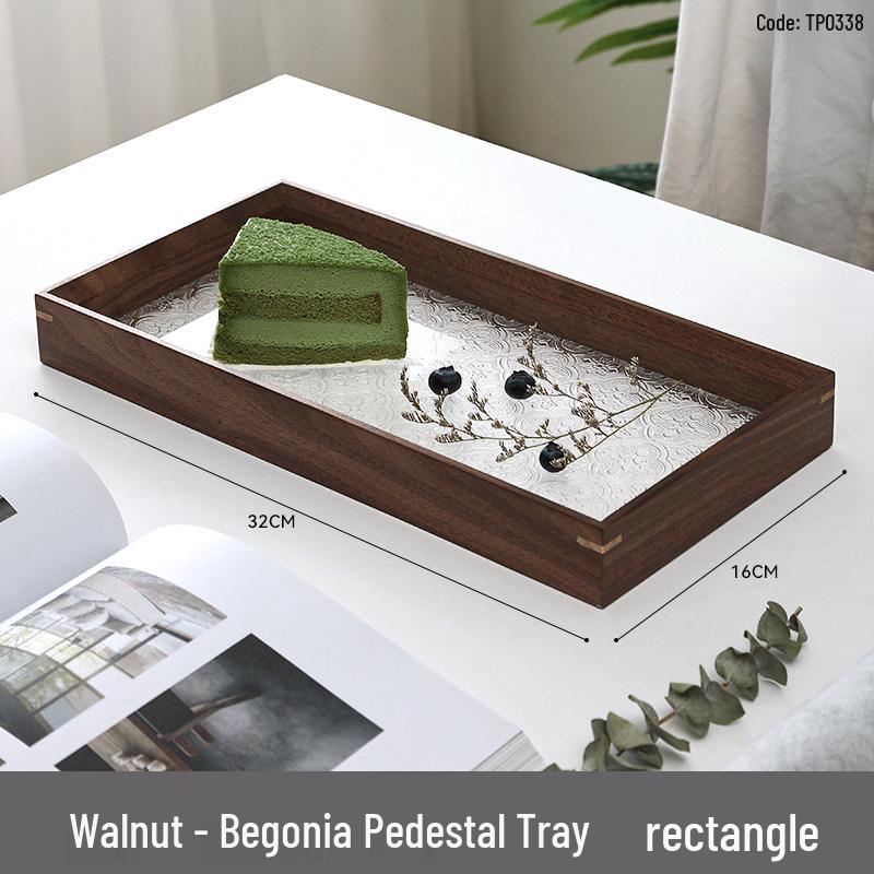 Luxury Black Walnut Tray: Rectangular Solid Wood for Home, Tea, & Water Cups, with Round Plate