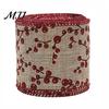 Holiday Theme Fabric Ribbon Christmas Red Berry Ribbon, 2.2 Yards Imitation Linen 2.5 Inch Wide Wired Edge for Bows Gift Box Packaging DIY Wreath Tree