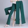 Chinese Style Autumn Flare Pants Women Solid Frog Pockets Elastic High Waist Casual Versatile Slim Wide Leg Ankle Length Trouser