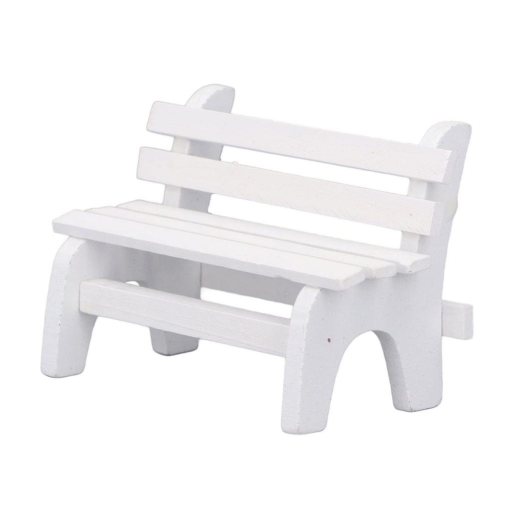 Scale Wooden Dollhouse Bench Miniature Garden Bench with Rounded Beautiful Decorative 112 Model, Corners, White,