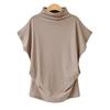 Women Turtleneck Cotton Tee Shirt Summer Short Sleeve Solid Casual Tops