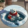 Polar Bear Ice Round Rug Flannel Printed Carpet Winter Theme Home Decor Cozy Soft Floor Mat Living Room Indoor Use