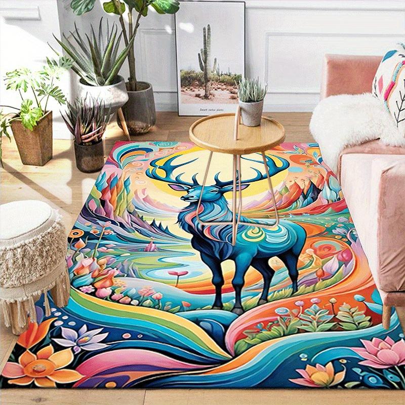 1pc Elegant deer Design Area Rug - Soft, Anti-Slip, and Durable Gaming Room Decor for Bedroom