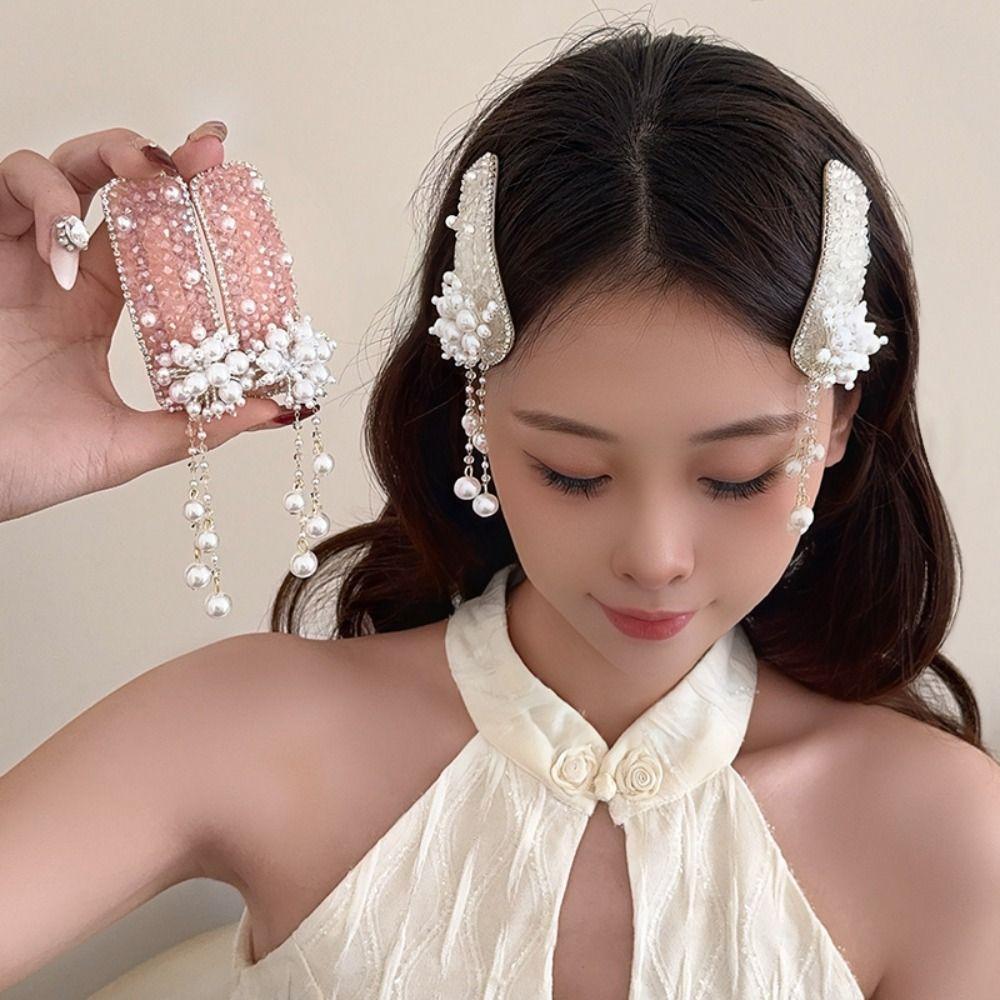 Flower Pearl Tassel Barrettes Elegant Chinese Style Side Clip Cheongsam Decoration