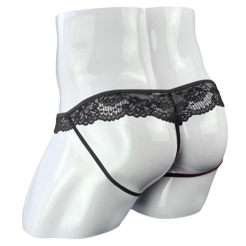 Men'S Lingerie Panties Lace Frilly Sissy Pouch Thong Gay Night Hollow Butt Bikini Briefs T-Back G-String Crossdresser Underwear