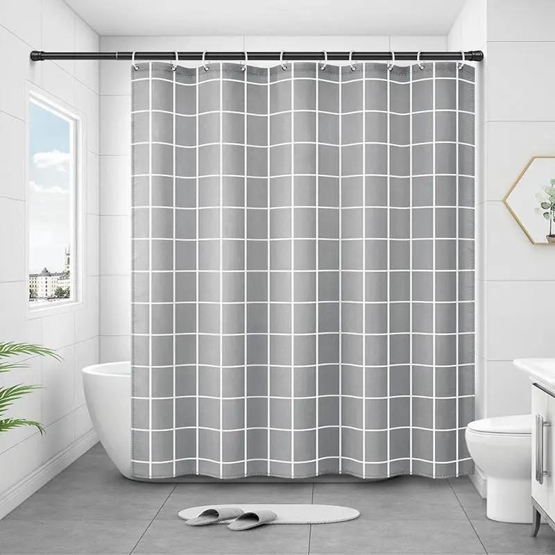 Shower Curtains 180Cm Gray White Plaid Bathroom Curtain Simple Modern Style Waterproof 71 Inches With Hooks Polyester Fabric